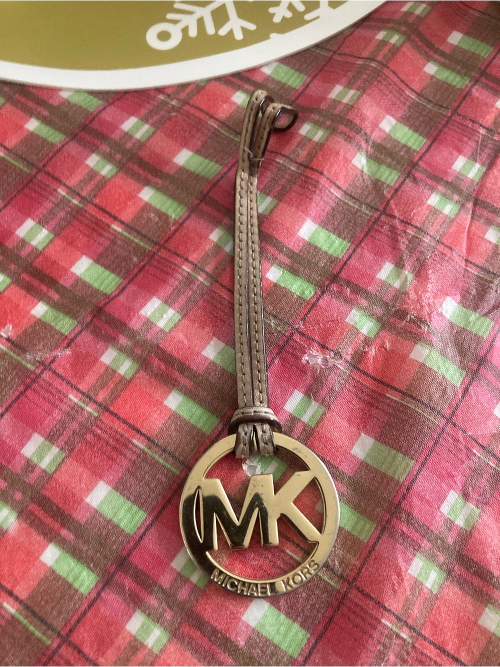 Michael Kors Gold MK Logo Leather Wristlet Charm - Taupe Strap
